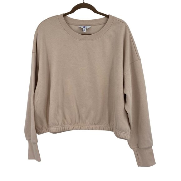 JoyLab Women's XXL Cream Crew Neck Sweatshirt Boxy Elastic Workout Thumbholes - Picture 1 of 10